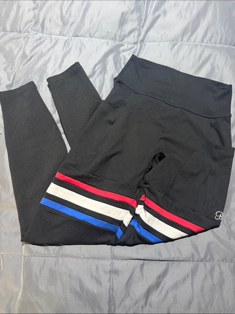 Bombshell sportswear Black Active Leggings with Red, White & Blue Stripes